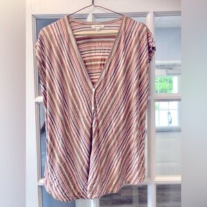 Multi-color, Stripped, Button Down, Cap Sleeve Top by Max Studio, Size Large